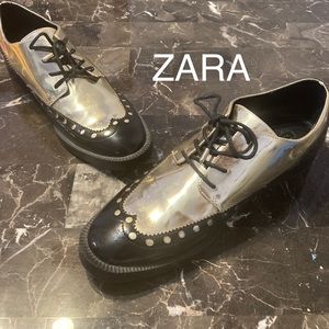 Zara Trafaluc Gold Oxford Shoes